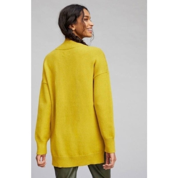 Anthropologie Maeve Crystal Tunic Sweater Mock Neck Chartreuse Yellow Hi Low S - Picture 3 of 11
